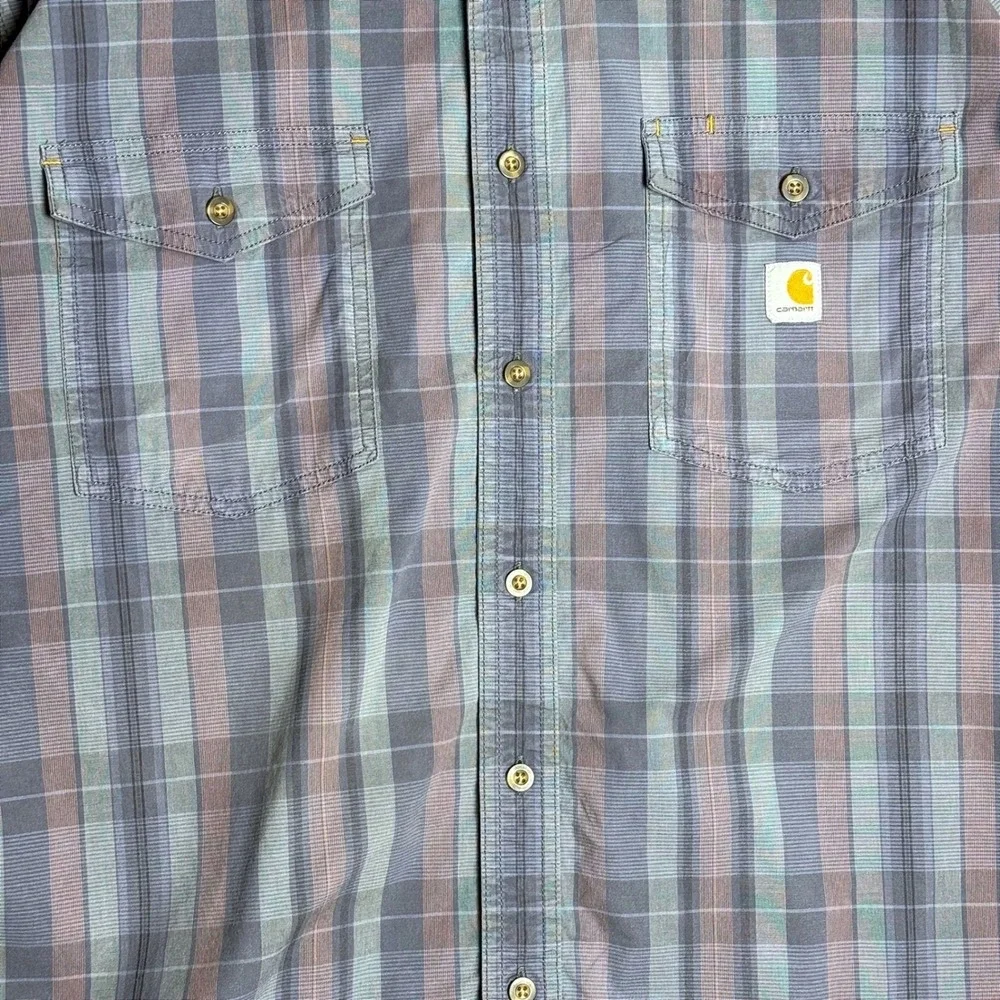 Carhartt Rugged Flex Mens 2XL Tall Relaxed Fit Plaid‎ Short Sleeve Button Shirt